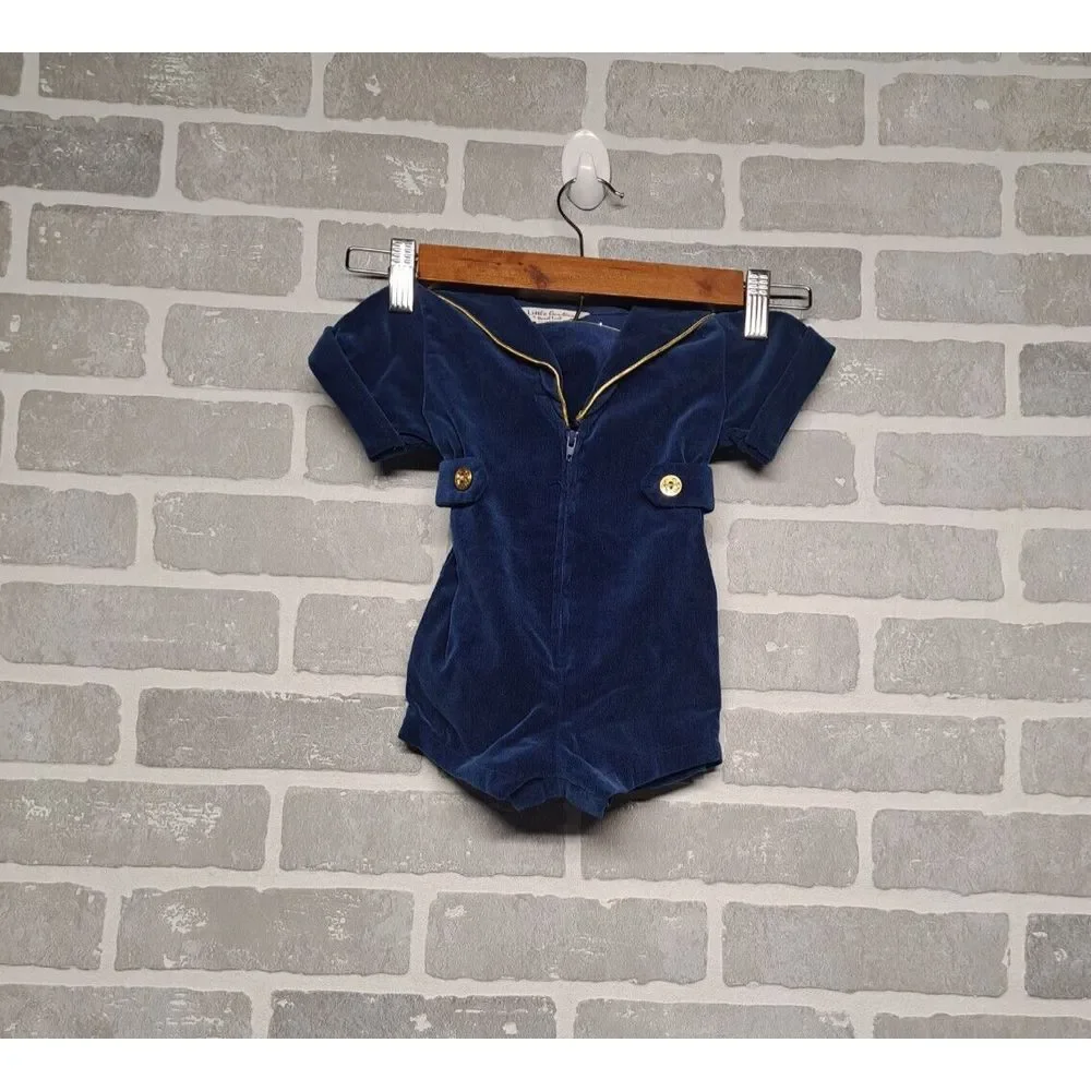 Vintage Blue Velvet Sailor Romper Little Goodies by Good Lad ~ 12‎ month